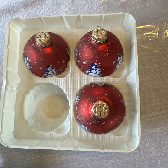 THREE Vintage Christmas by Krebs Glass Ball Ornaments Snowman Winter Pattern VTG - Picture 3 of 8